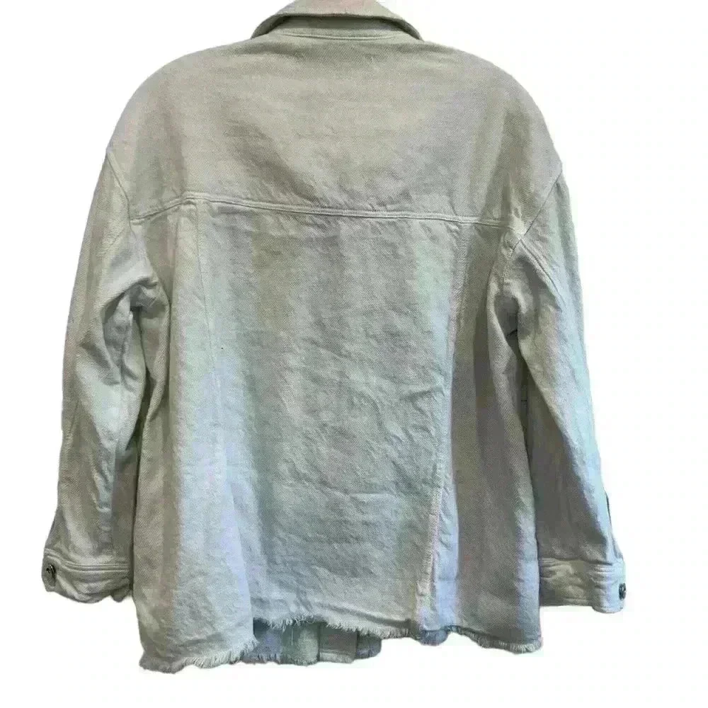 Zara Corduroy Shacket Jacket Cropped Oversized Cotton Cream Large Fringed Hem